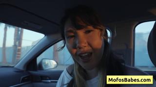 Teeny's tits take over, riding dude like a dirty Asian express train on cum highway