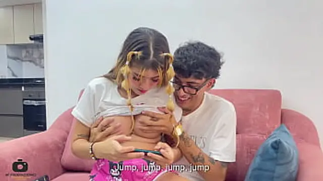 Her tiny fingers learn my phone tricks as I let her touch my big dick🌭 