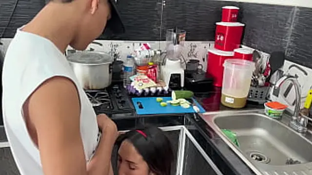 I fuck my sister-in-law in the kitchen and cum inside her pussy