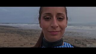 Silvia Soprano dominated on the Norwegian beach with rough slapping and kinky action