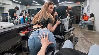 Groping the Slutty Young Cleaner’s Ass in the Barbershop - PervTeen