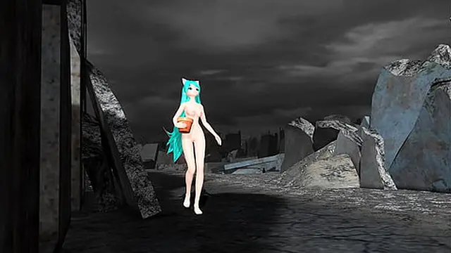 Full nude diva in cat costume from Hatsune Miku Hello Planet Project