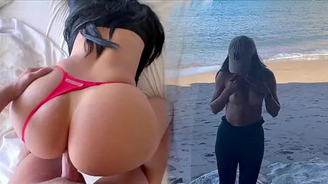 BEACH ADVENTURE: Perfect tits & big ass exposed in public and gets fucked after topless