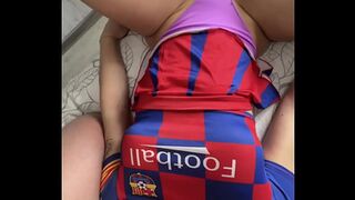 Hot cheerleader with a big ass fucks two cocks