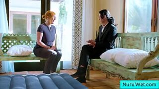 Lauren Phillips teaches dude how to get serviced with big tits nuru fun.