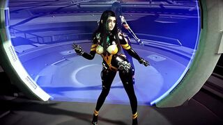 Sexy asian Tachy in tight crotchless bodysuit dancing alone on spaceship
