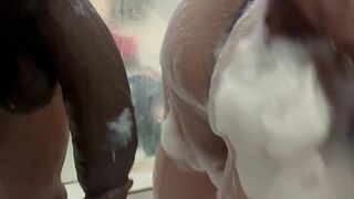 Her tight ass couldn’t take his thick BBC in the shower, no matter how much she tried. After stepping out, she bent over and let him destroy her doggystyle—wet, raw, and deep until she made a mess all over his big black dick and her legs gave