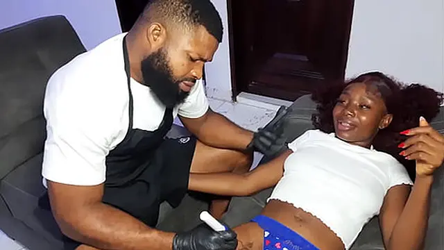 My Female Client Asked Me to Fuck Her with My Big Dick After Drawing Tattoo on Her Ass and Pussy Area