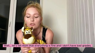 Teen girl gives blowjob and fucks stepdad because of bad grade