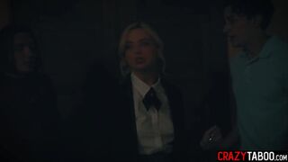 Nerdy teen Lexi Lore summoned a demonic spirit and got fucked by two dirty classmates