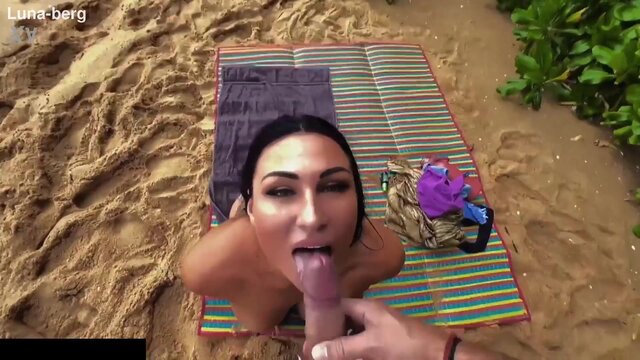 Busty nudist COUGAR gives a oral and pounded doggy style on beach