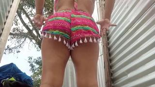 Goddess busted in beach shack, massive booty on full display